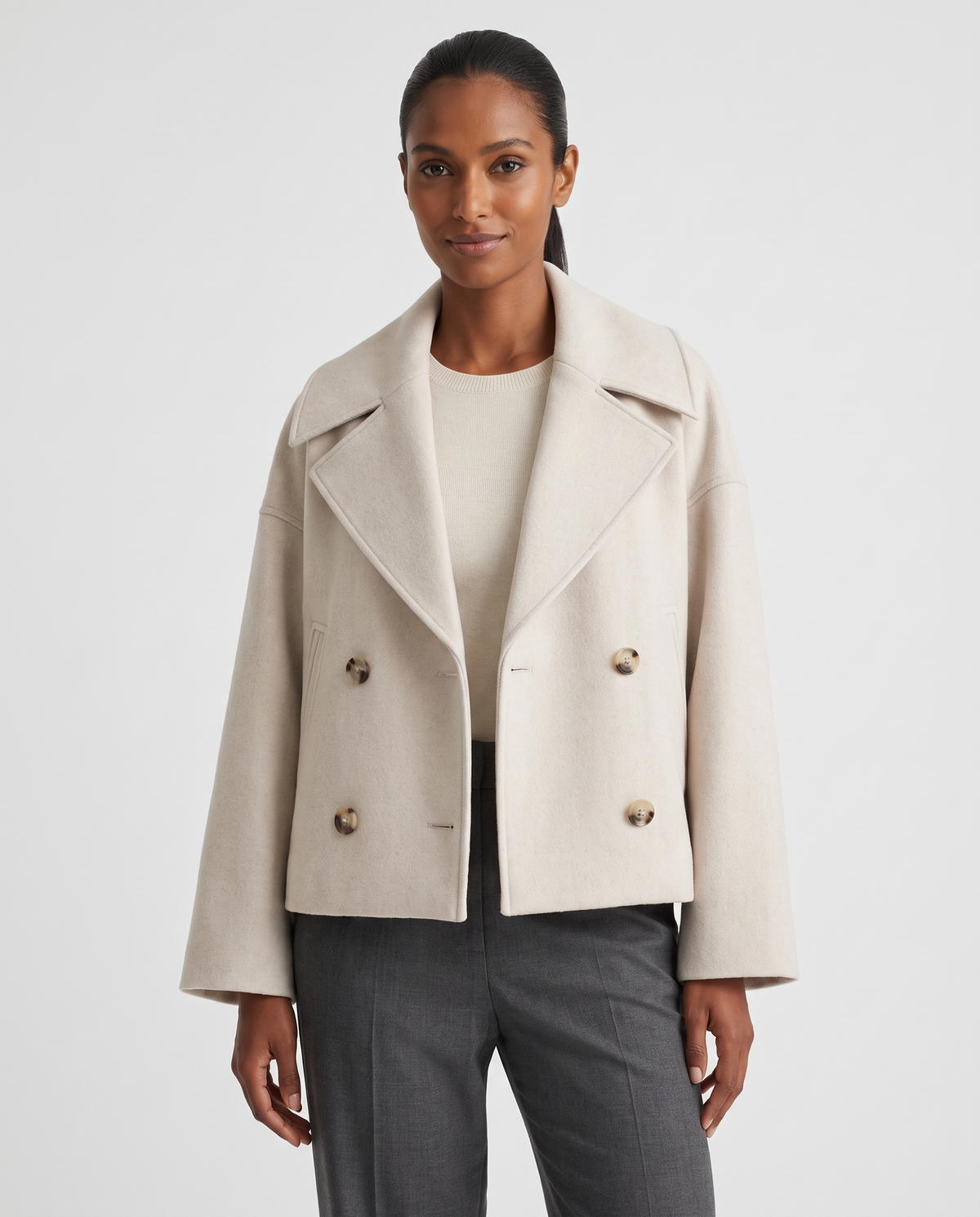 Hannah Women's Wool Cropped Peacoat - Beige