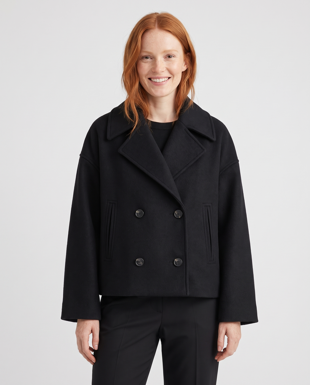 Hannah Women's Wool Cropped Peacoat - Black