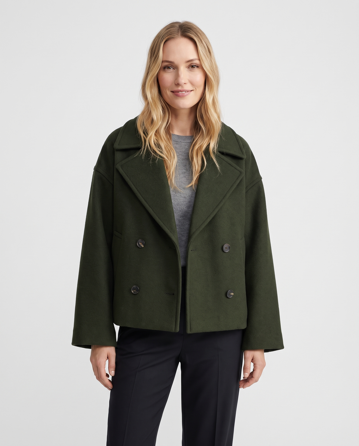 Hannah Women's Wool Cropped Peacoat - Green