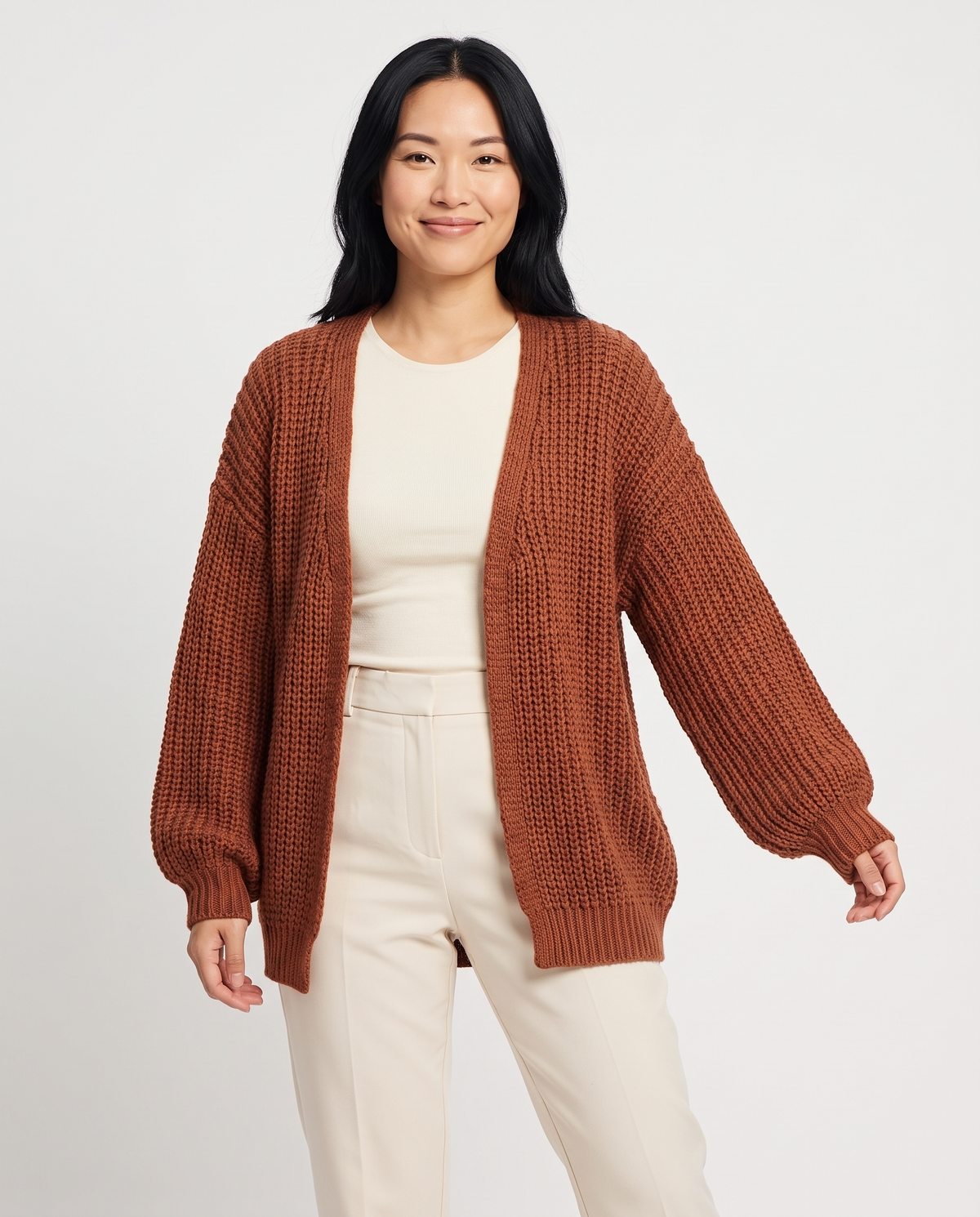Harriet Women's Chunky Knit Cardigan in Dark Brown