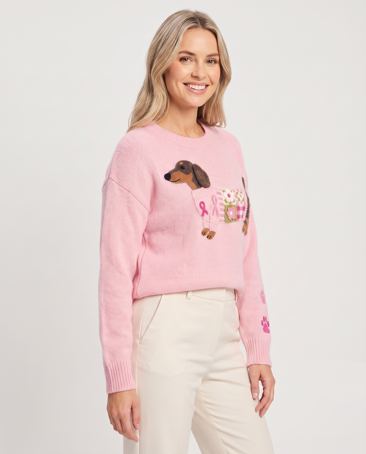 Hattie Women's Knitted Jumper in Pink, three quarter view