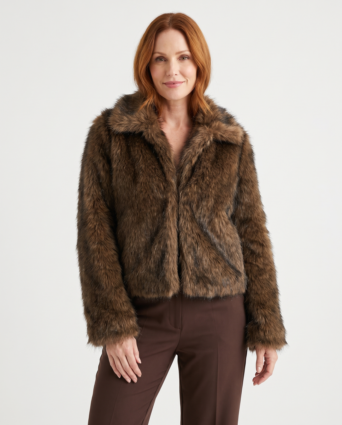 Holly Women's Cropped Plush Faux Fur Jacket in Bronze