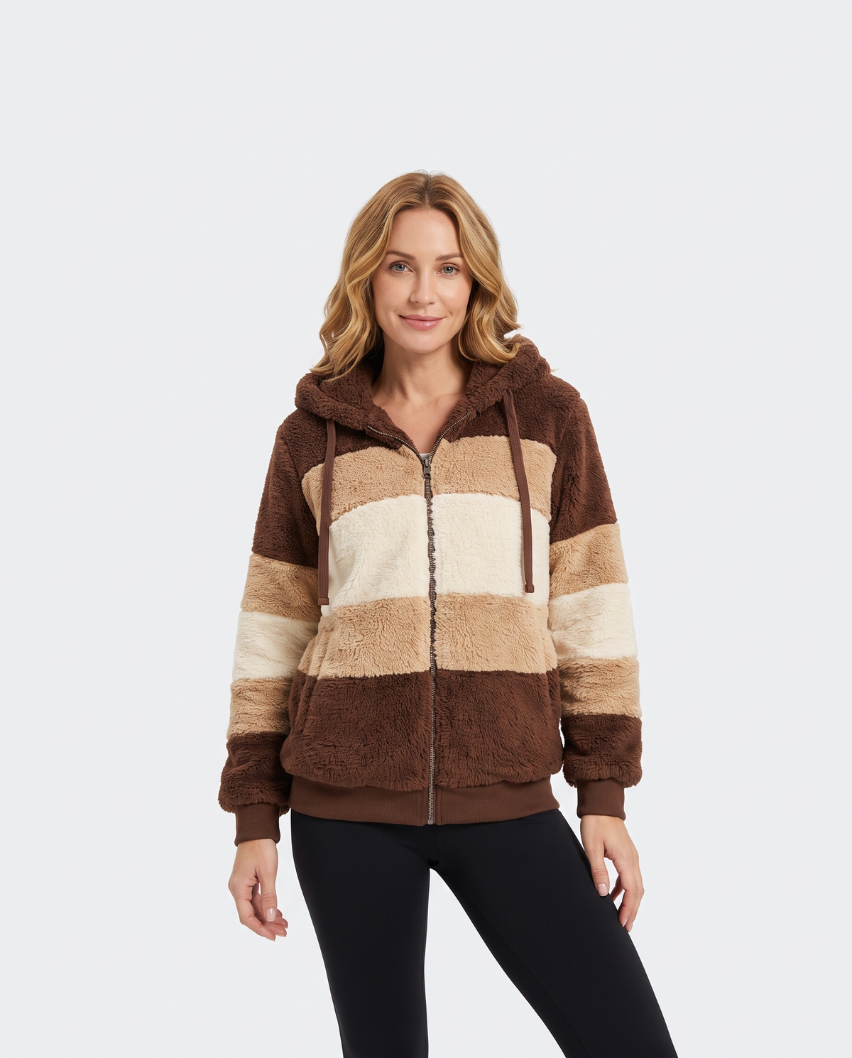 Iona Women's Faux Fur Jacket in Brown Stripes