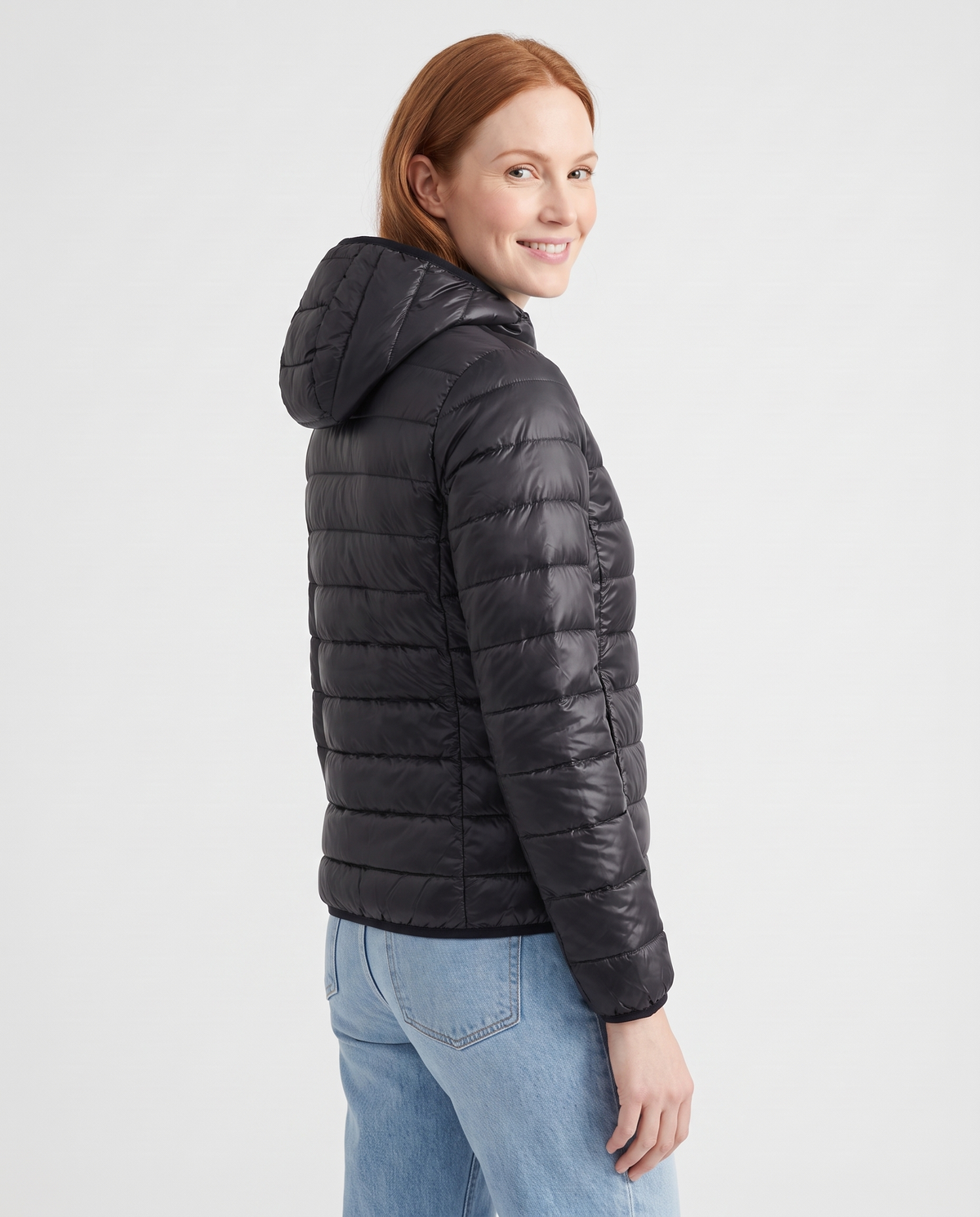 Iris Women's Puffer Jacket - Black - three quarter view