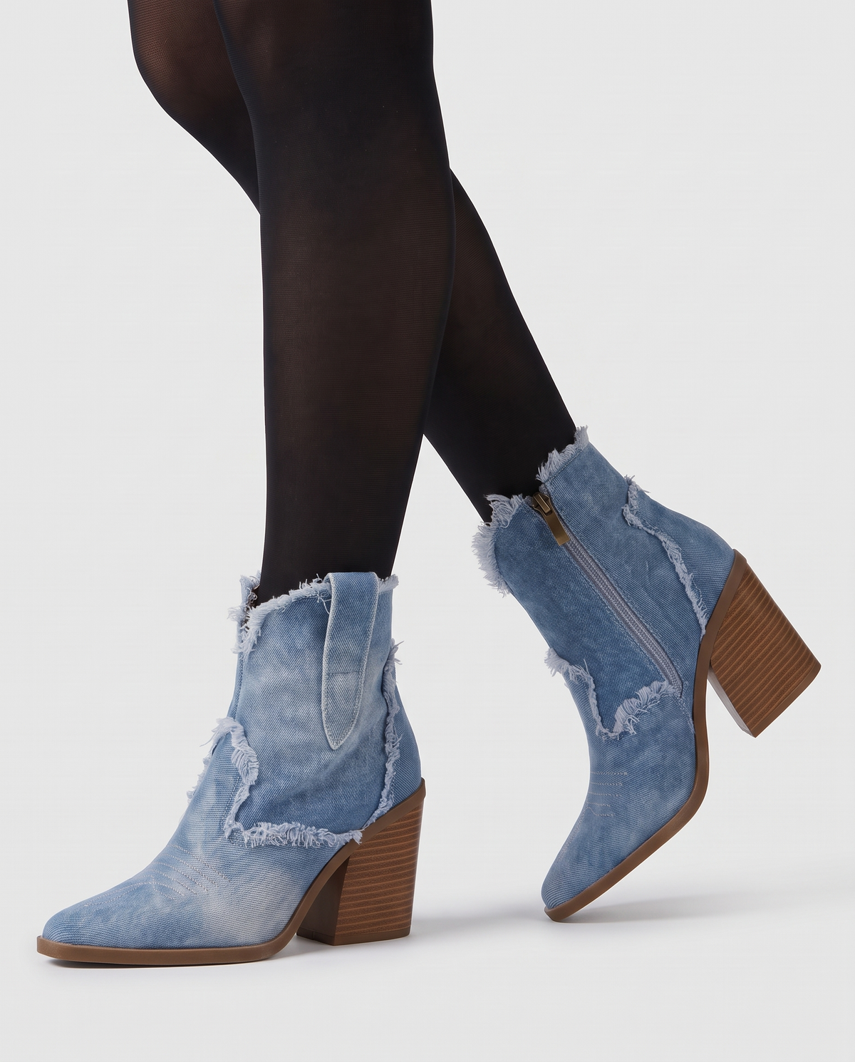 Isla Women's Denim Western Ankle Boots - Blue
