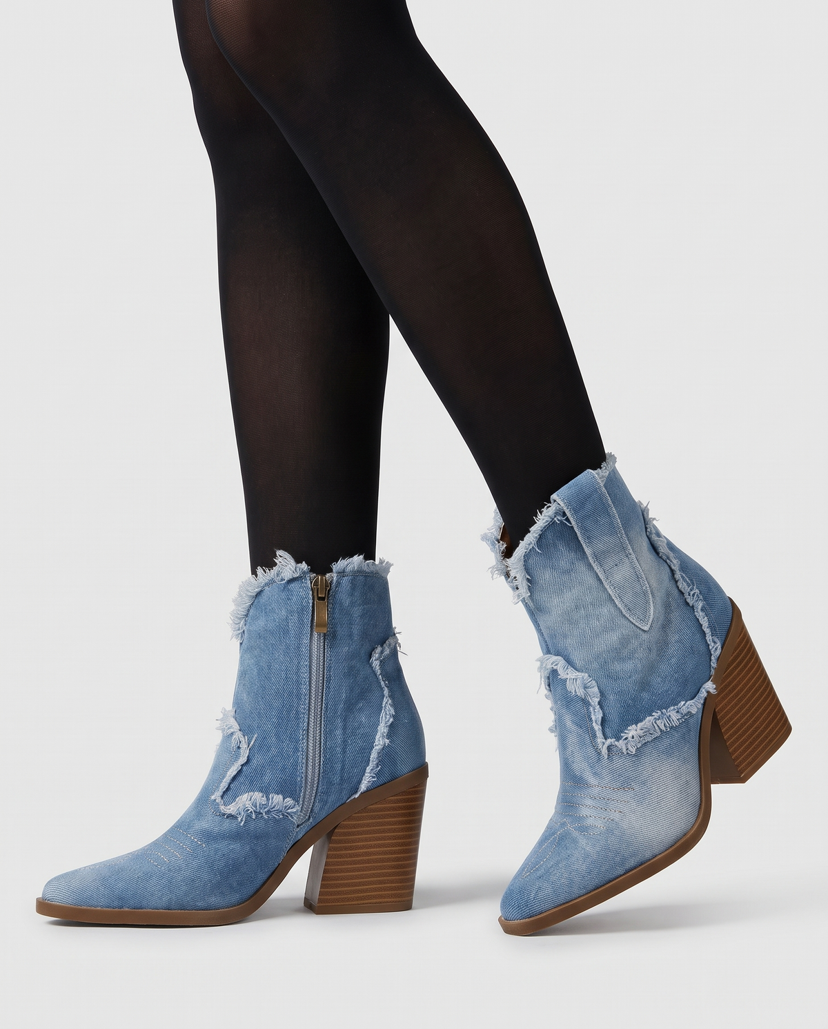 Isla Women's Denim Western Ankle Boots - Blue