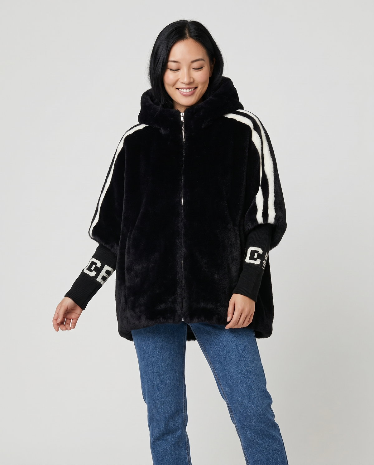 Jade Women's Hooded Faux Fur Jacket in Black
