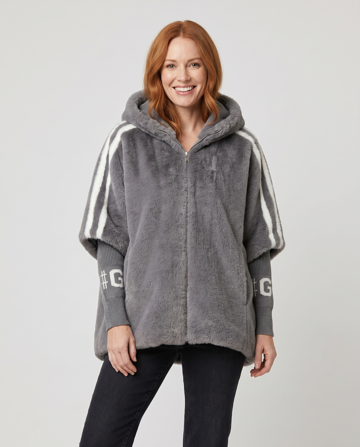 Jade Women's Hooded Faux Fur Jacket in Grey