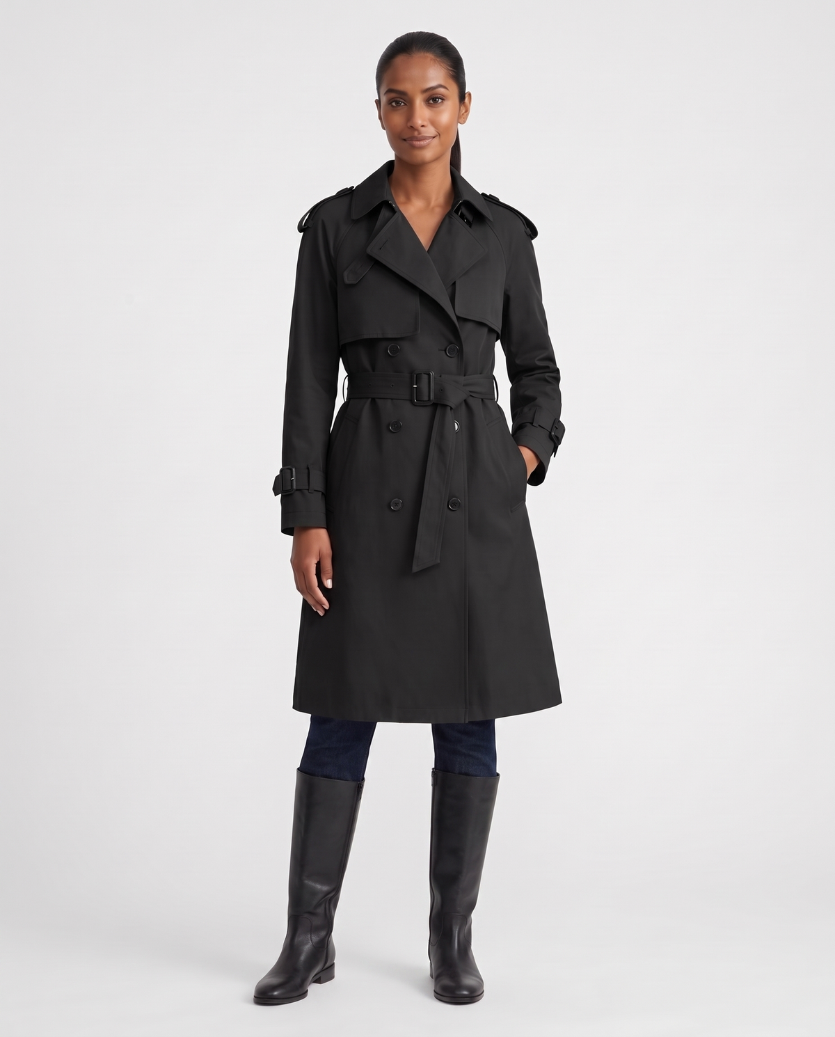 Jessica Women's Cotton Trench Coat - Black