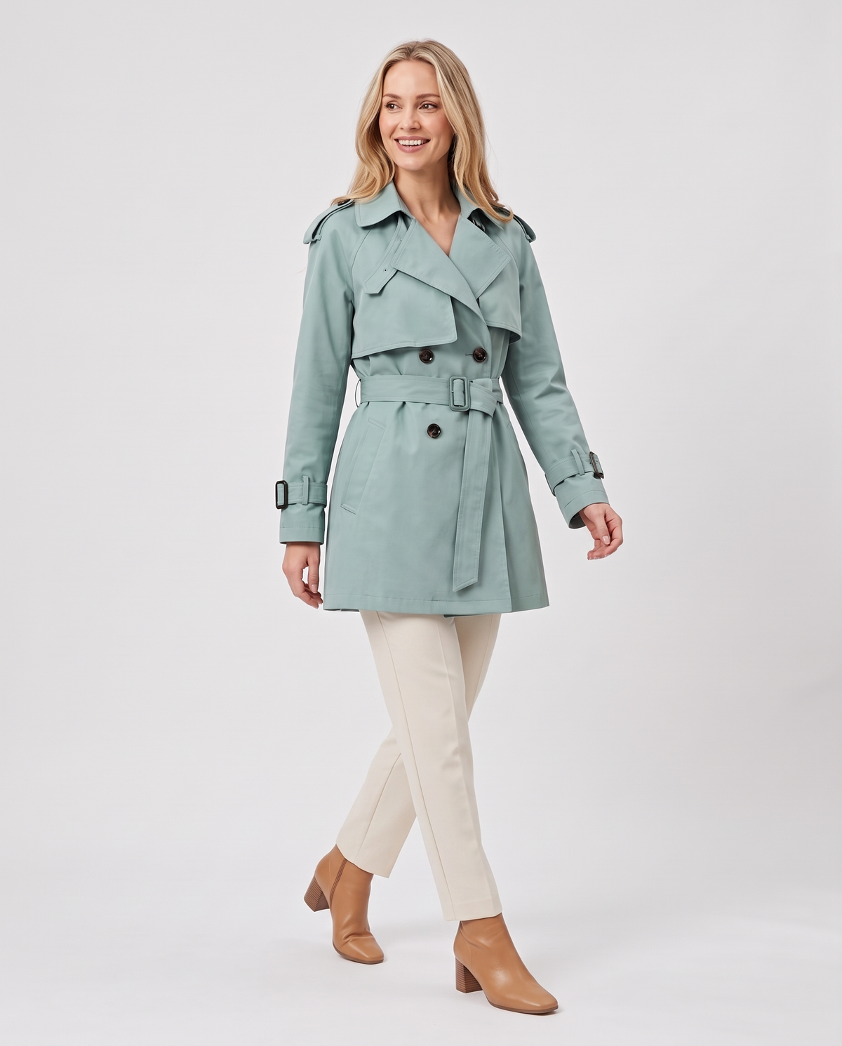 Jessica Women's Cotton Trench Coat - Mint Green