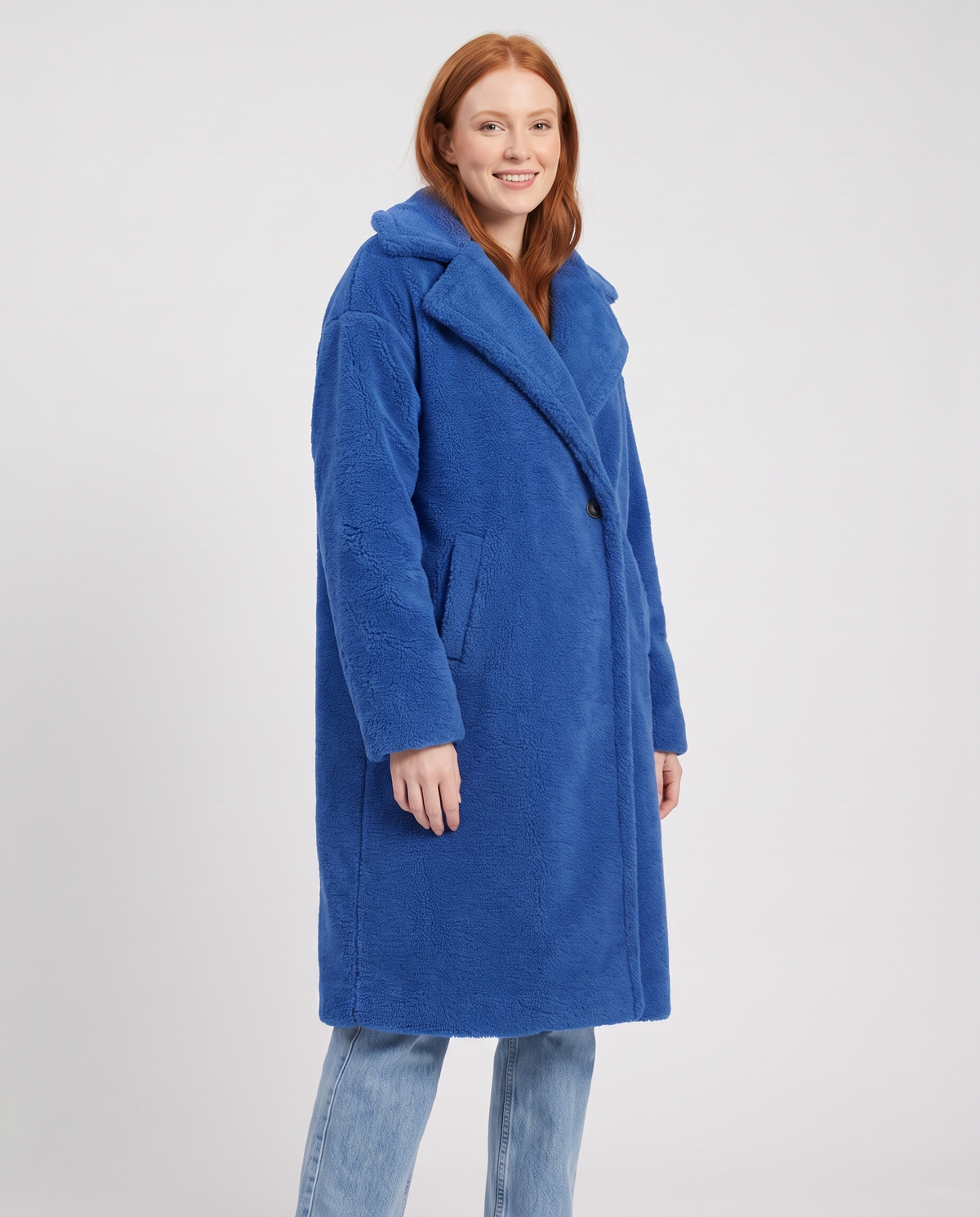 Juno Women's Winter Teddy Fleece Jacket - Blue - three quarter view