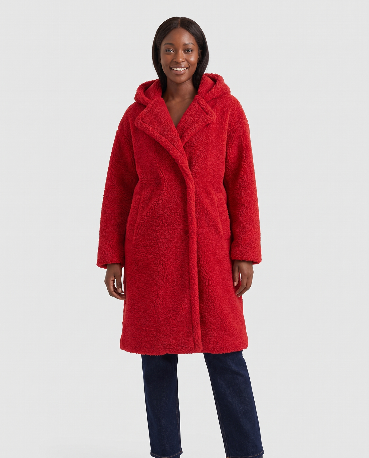 Juno Women's Winter Teddy Fleece Jacket - Red