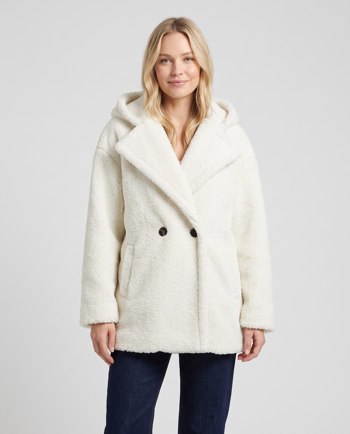 Juno Women's Winter Teddy Fleece Jacket - White