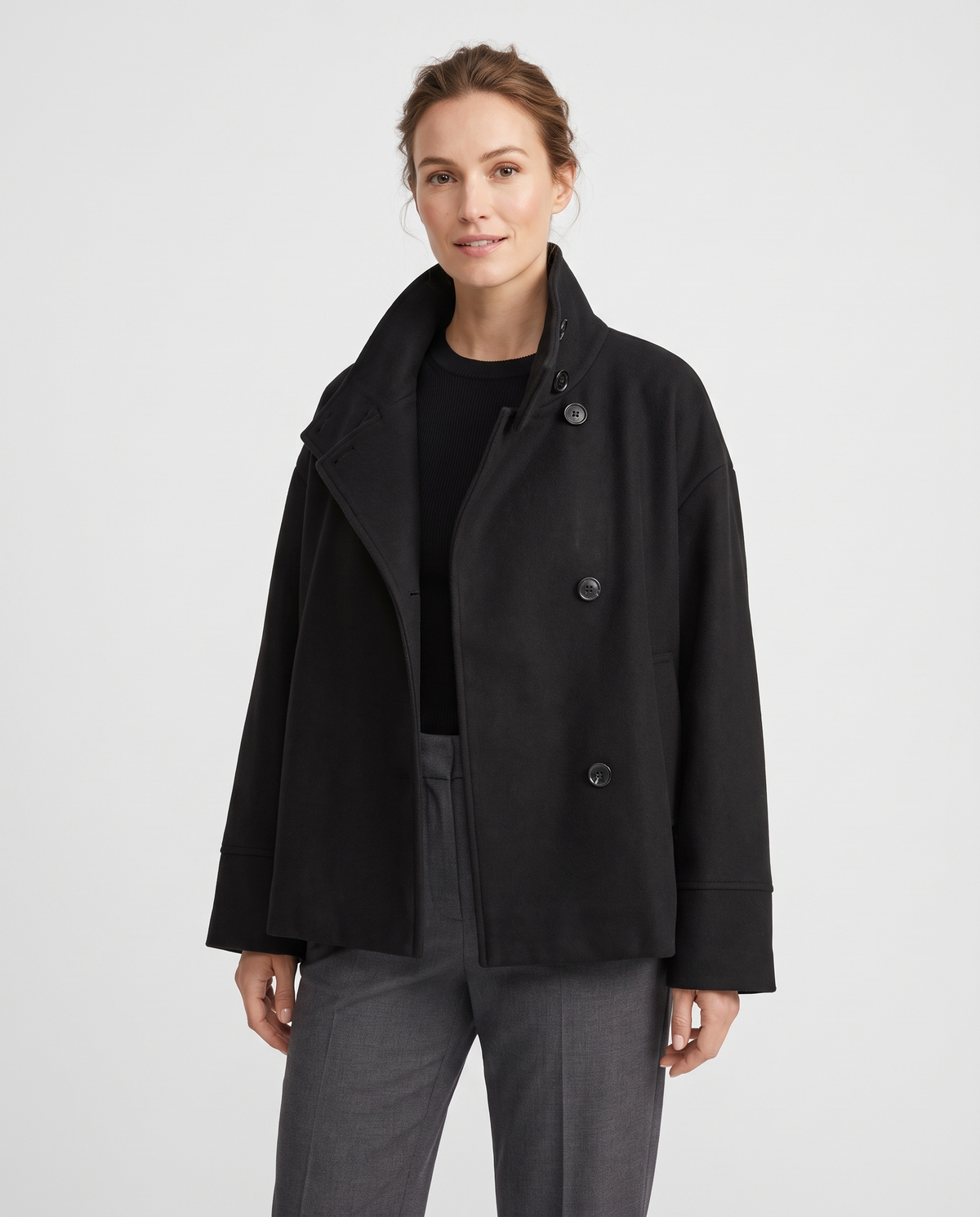Laura Women's Wool Oversized Peacoat - Black