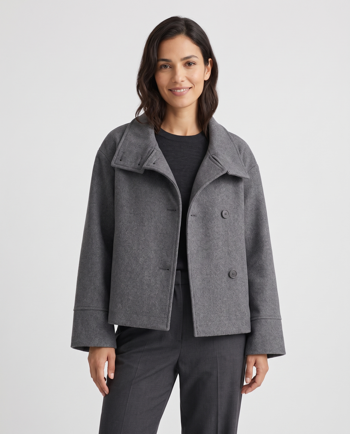 Laura Women's Wool Oversized Peacoat - Dark Gray