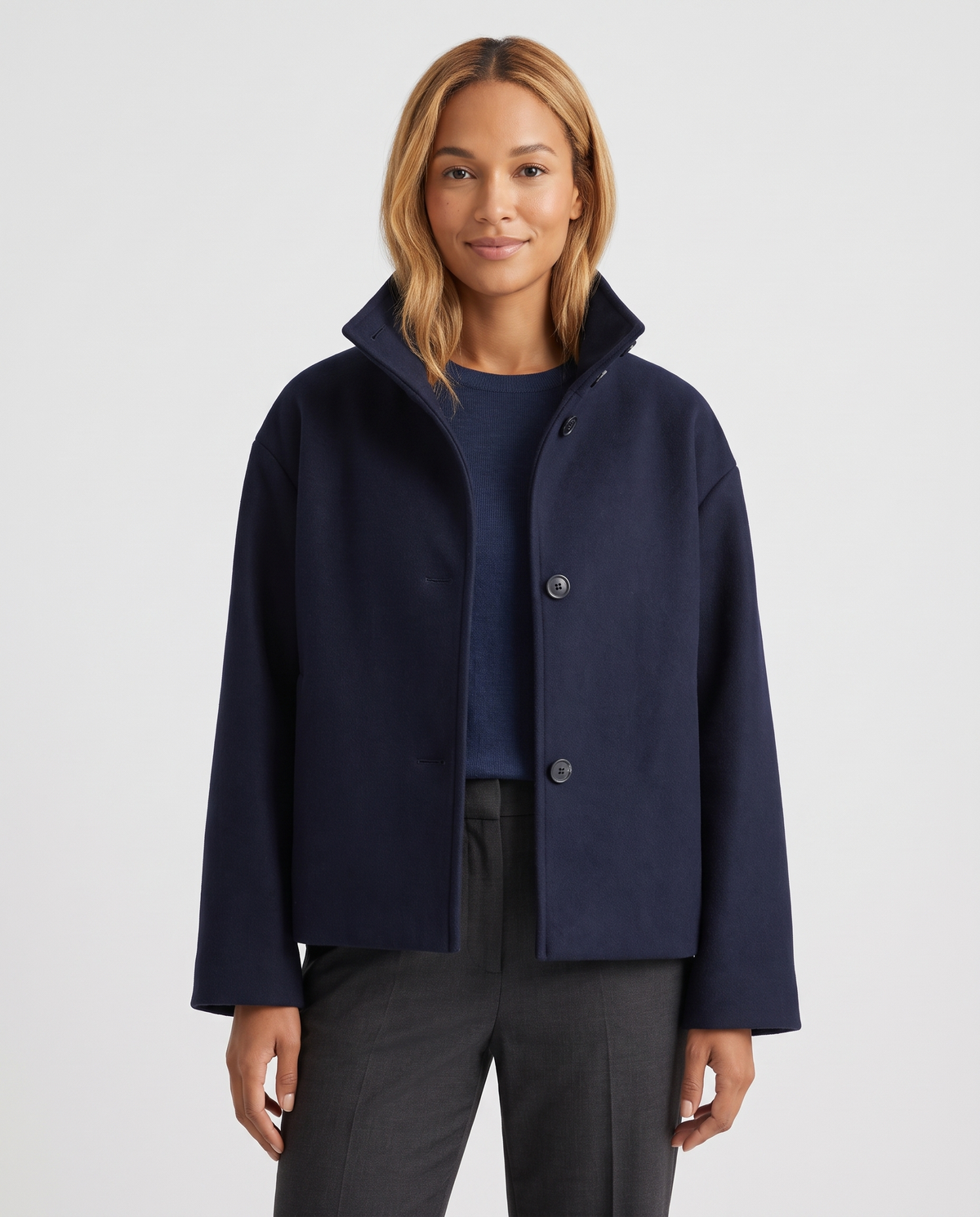 Laura Women's Wool Oversized Peacoat - Navy Blue