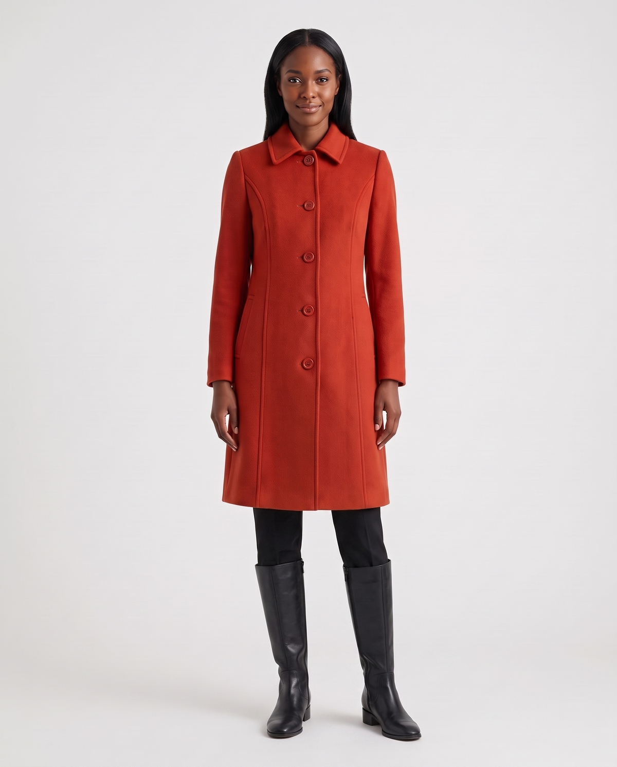 Leila Women's Wool Winter Coat - Red Orange