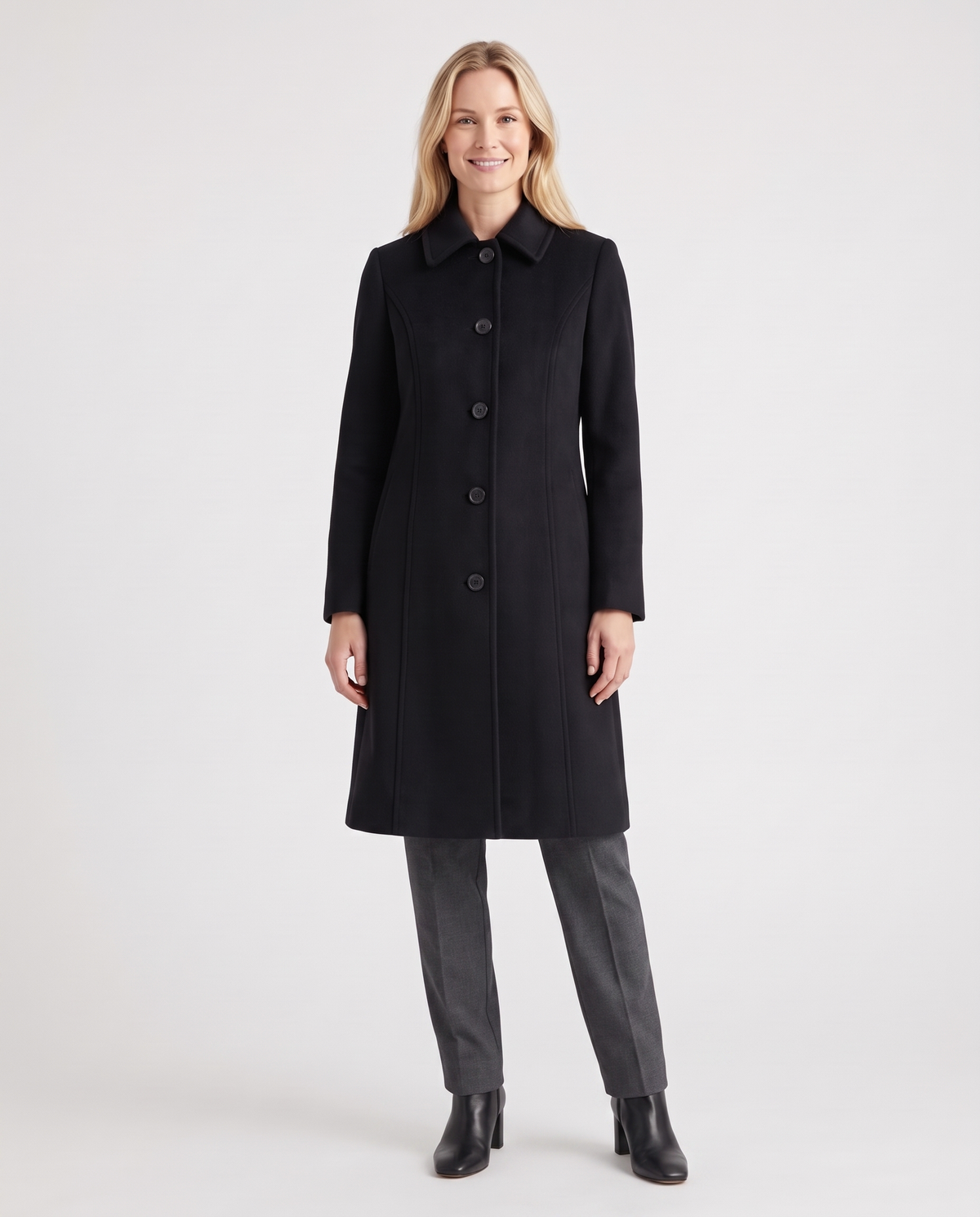 Leila Women's Wool Winter Coat - Shiny Black