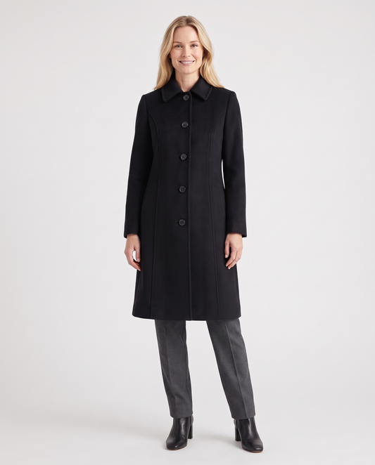 Leila Women's Wool Winter Coat - Shiny Black
