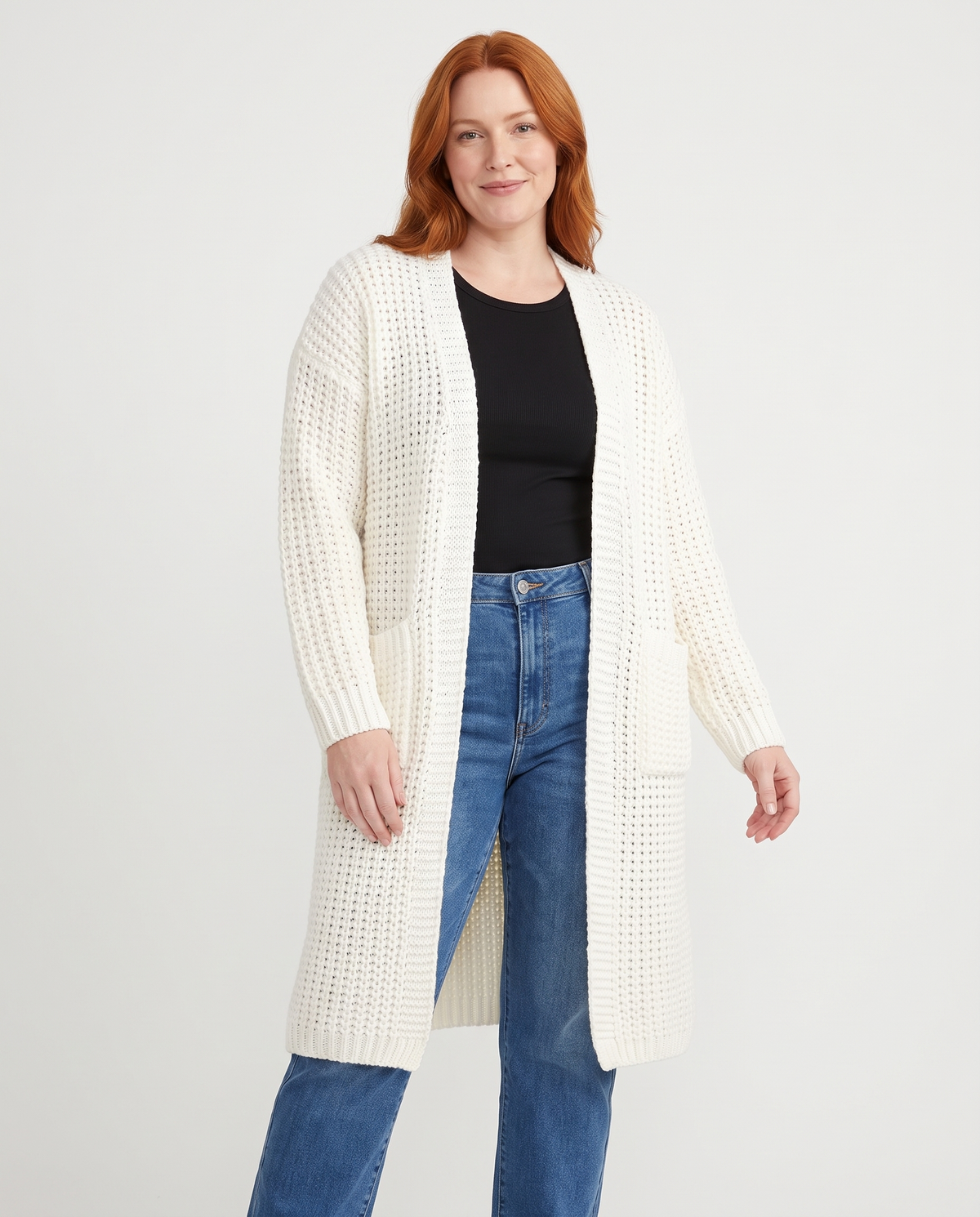 Lettie Women's Long Chunky Knit Cardigan in White