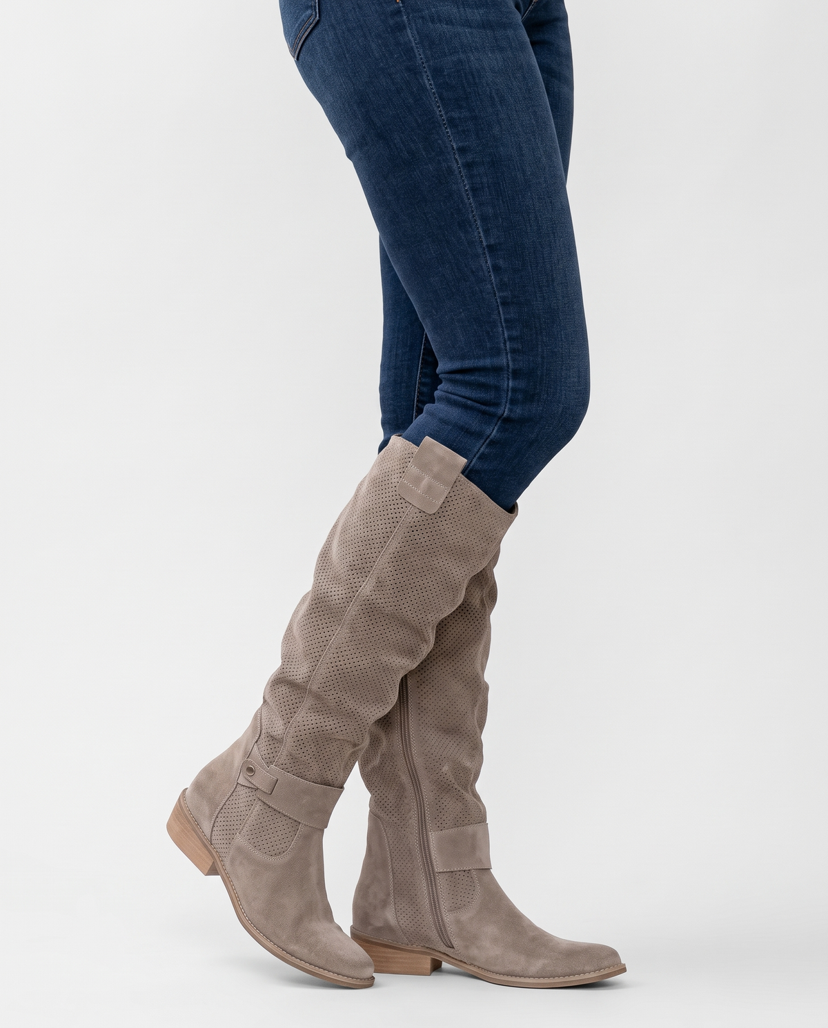 Lily Women's Suede Flat Knee High Boots in Khaki
