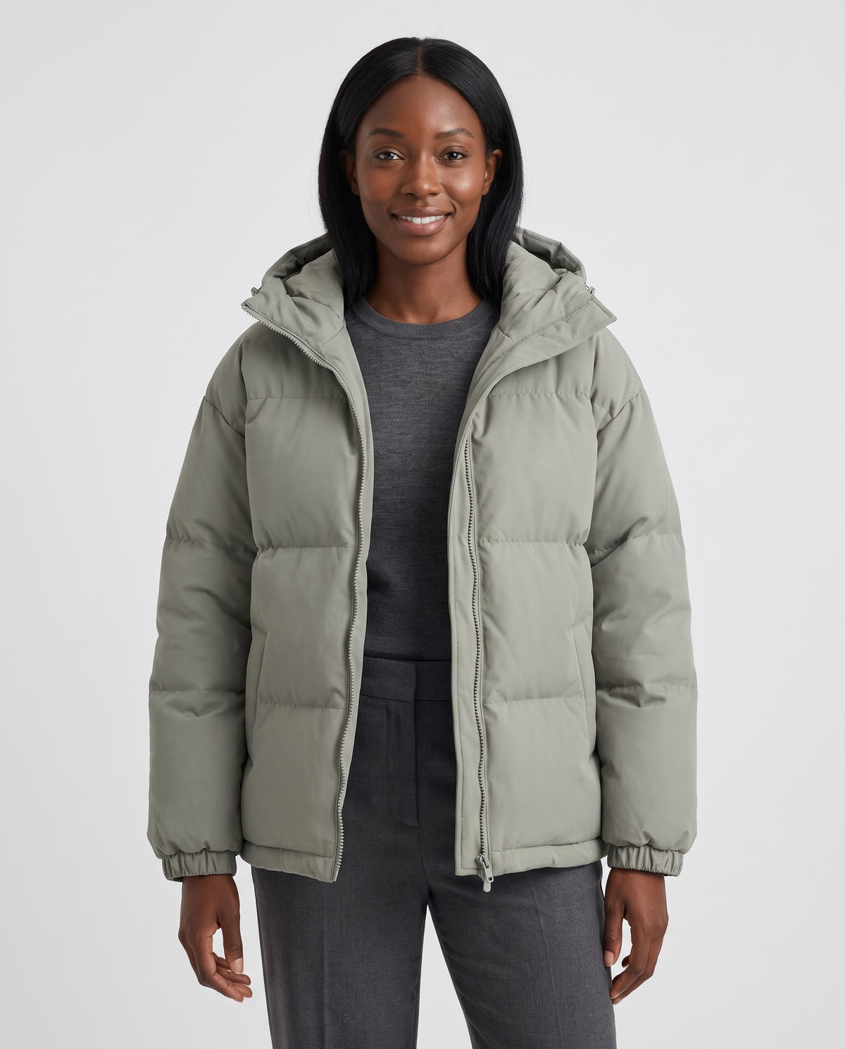 Lucy Women's Quilted Puffer Jacket - Gray Green