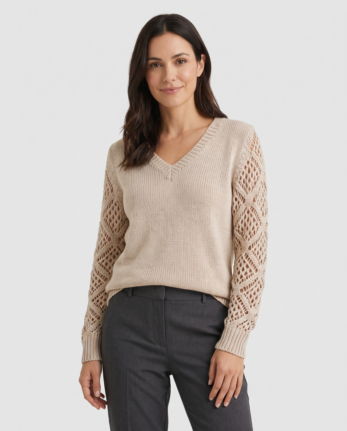 Lydia Women's Knitted Jumper in Beige