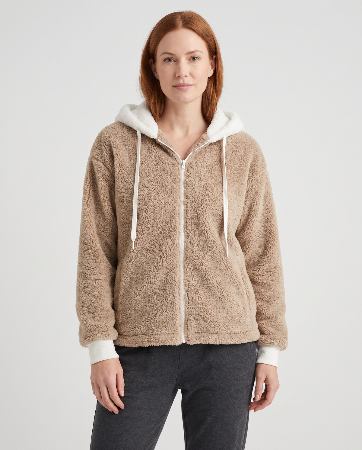 Mabel Women's Sherpa Fleece Jacket - Beige
