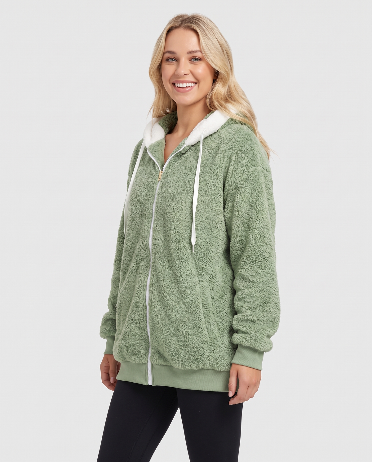 Mabel Women's Sherpa Fleece Jacket - Green - three quarter view