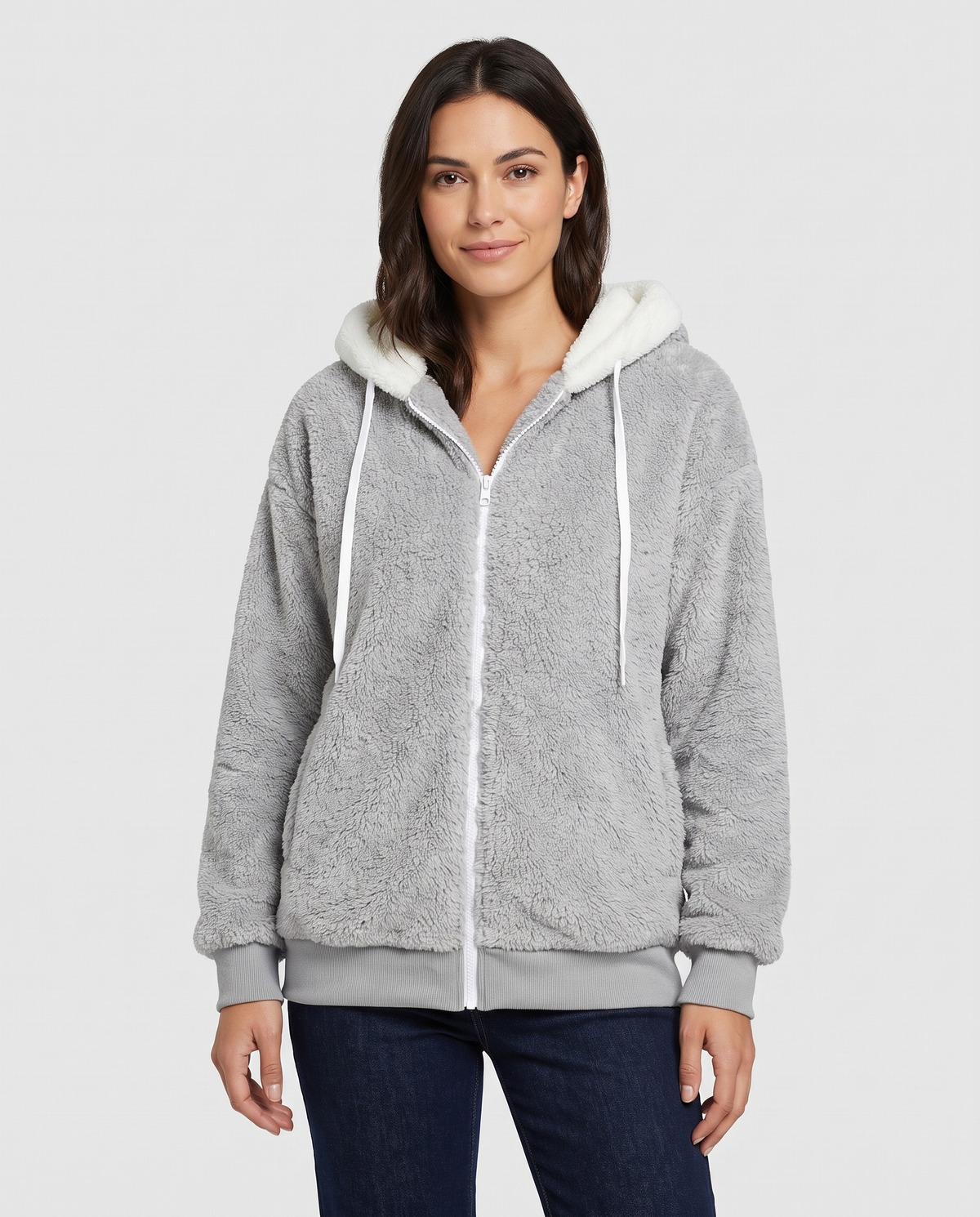 Mabel Women's Sherpa Fleece Jacket - Light Gray