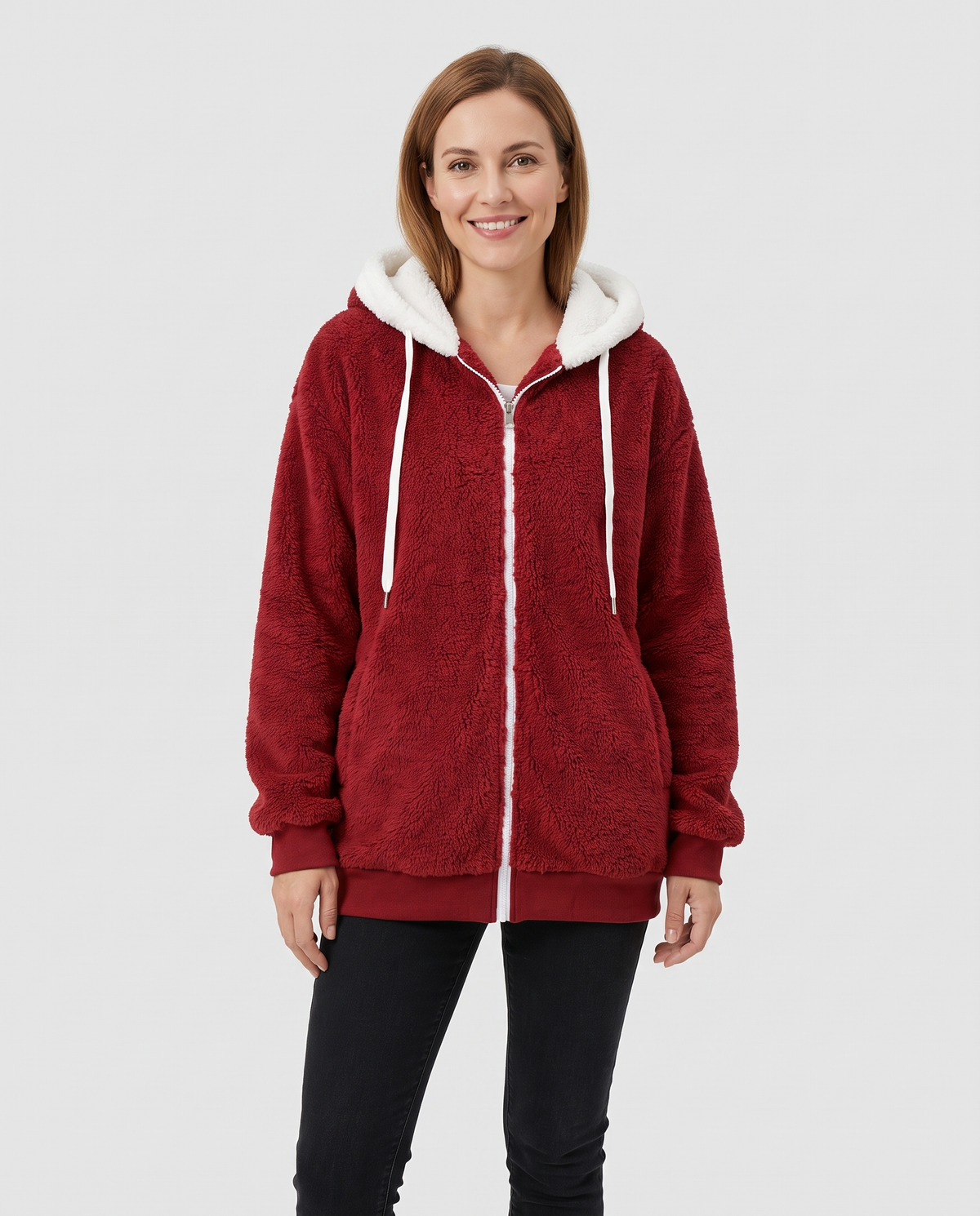 Mabel Women's Sherpa Fleece Jacket - Red