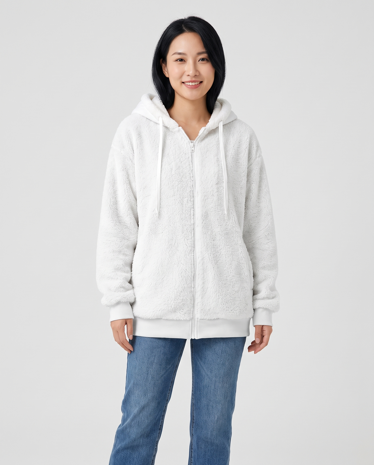 Mabel Women's Sherpa Fleece Jacket - White