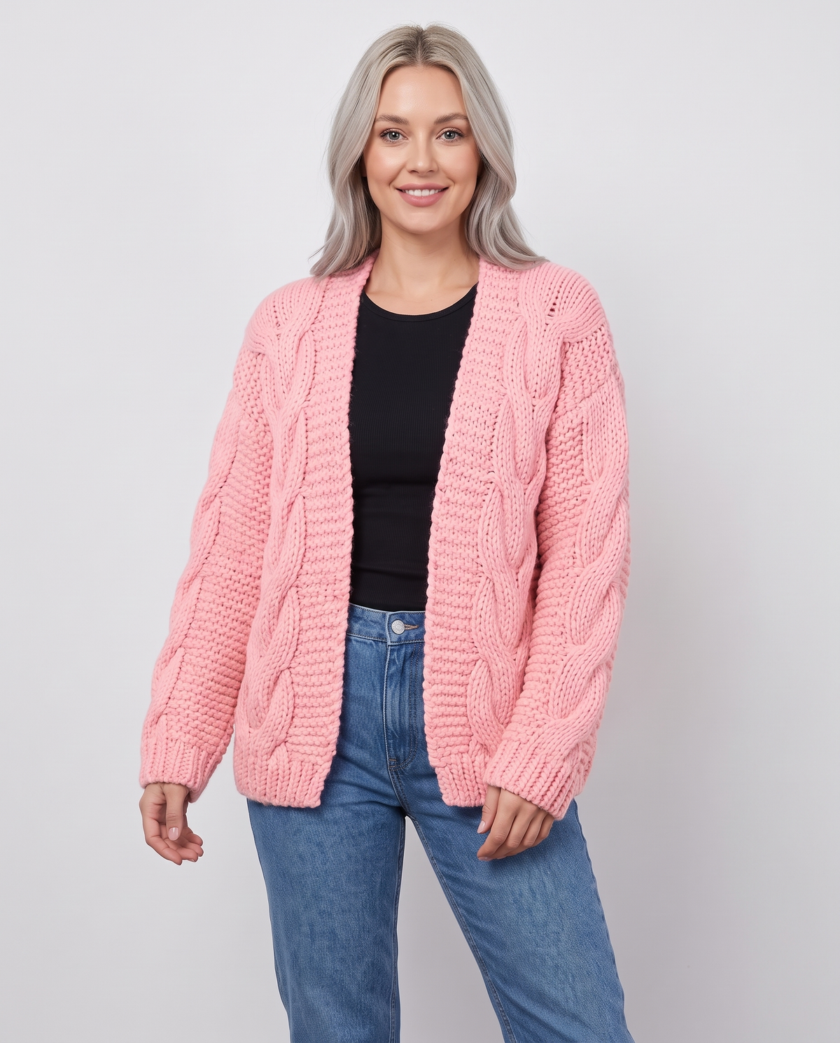 Mae Women's Chunky Knit Cardigan in Pink