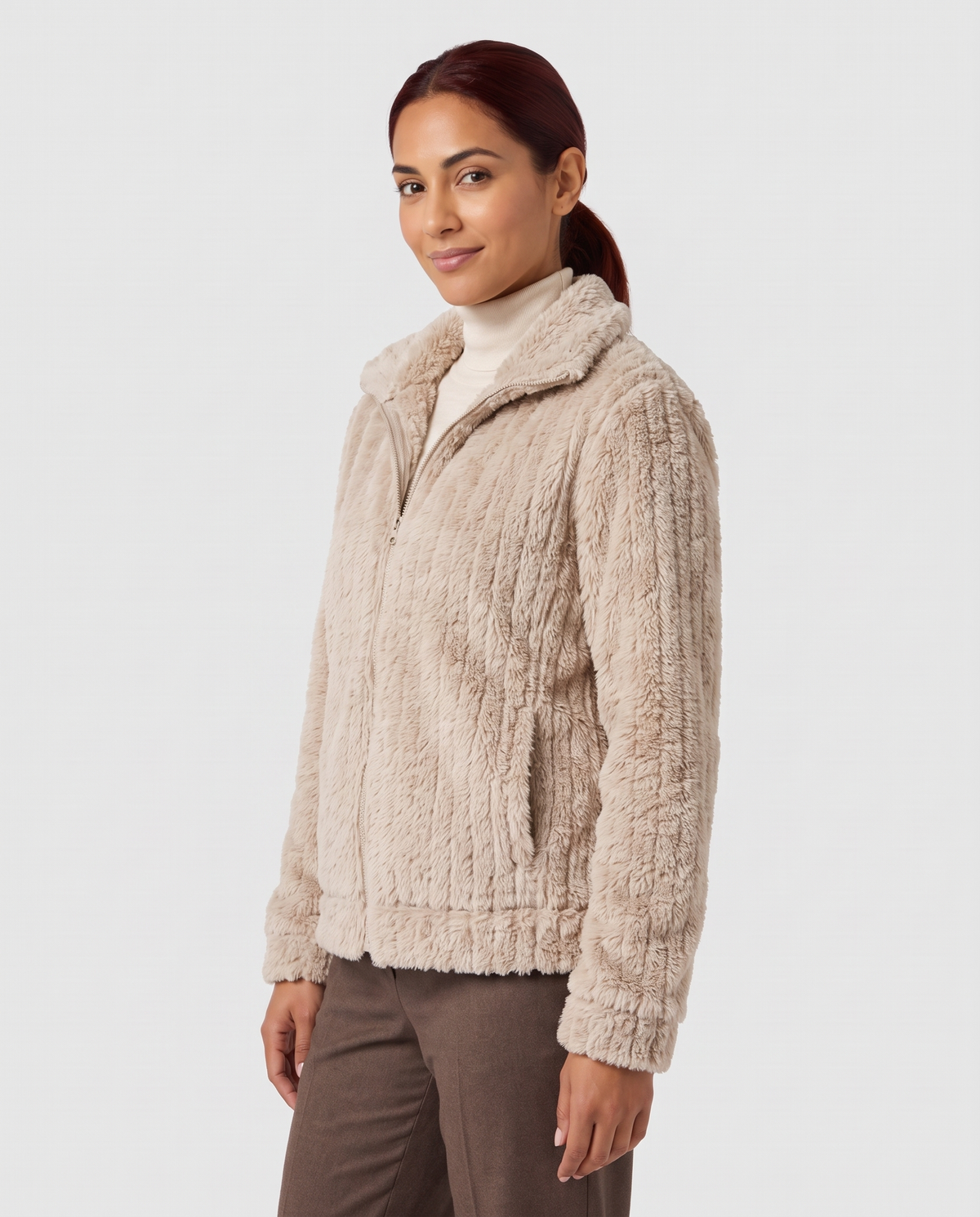Maisie Women's Fleece Jacket - Beige - three quarter view