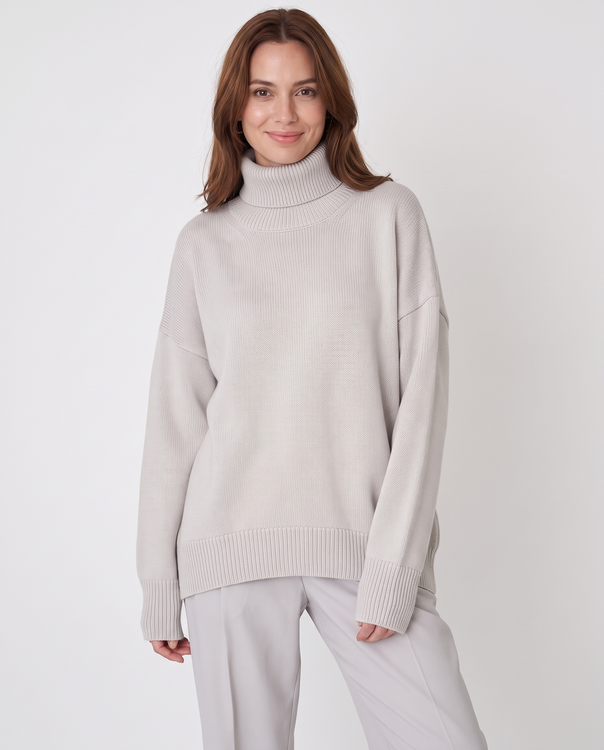 Marcia Women's Oversized Roll Neck Jumper in Light Gray