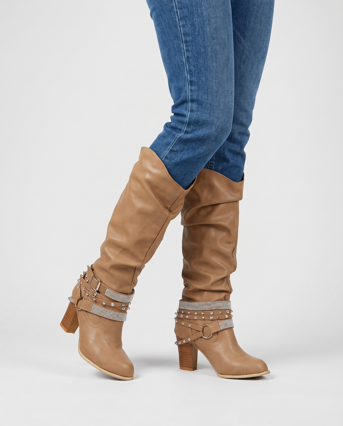 Marlowe Women's Leather Knee High Boots - Beige
