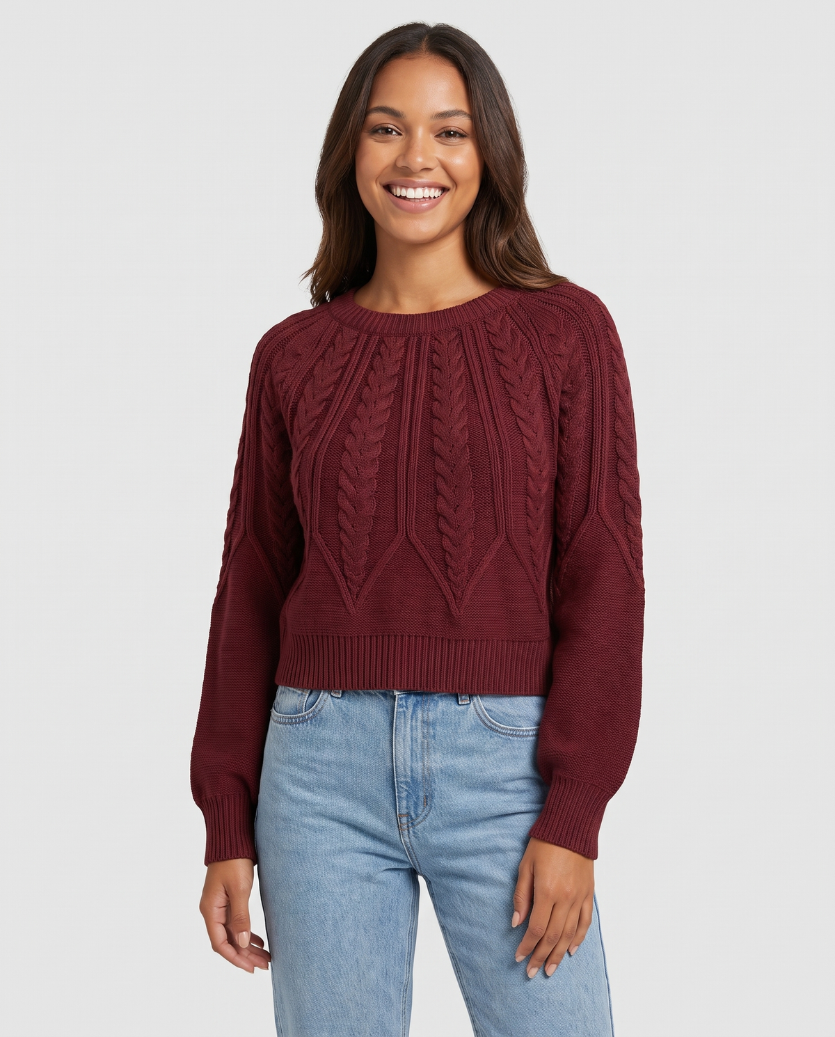 Marnie Women's Cable Knit Jumper - Burgundy