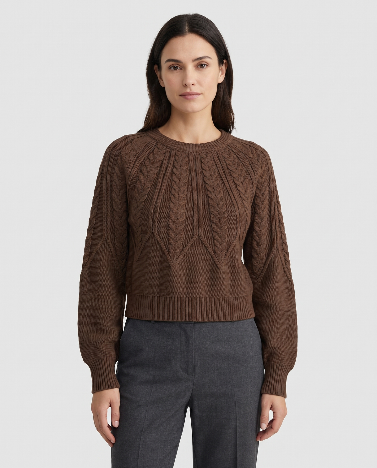 Marnie Women's Cable Knit Jumper - Coffee Brown