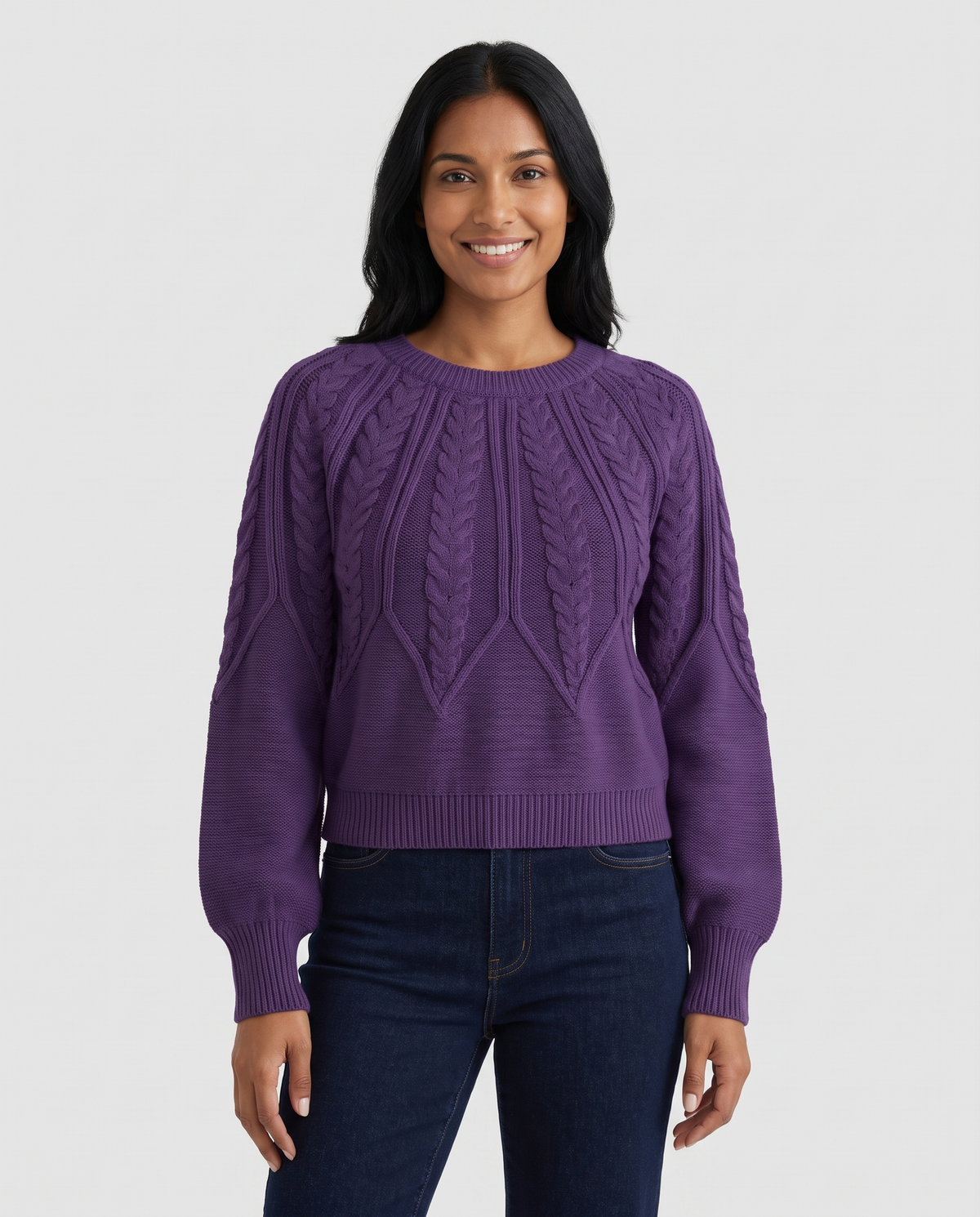 Marnie Women's Cable Knit Jumper - Deep Purple