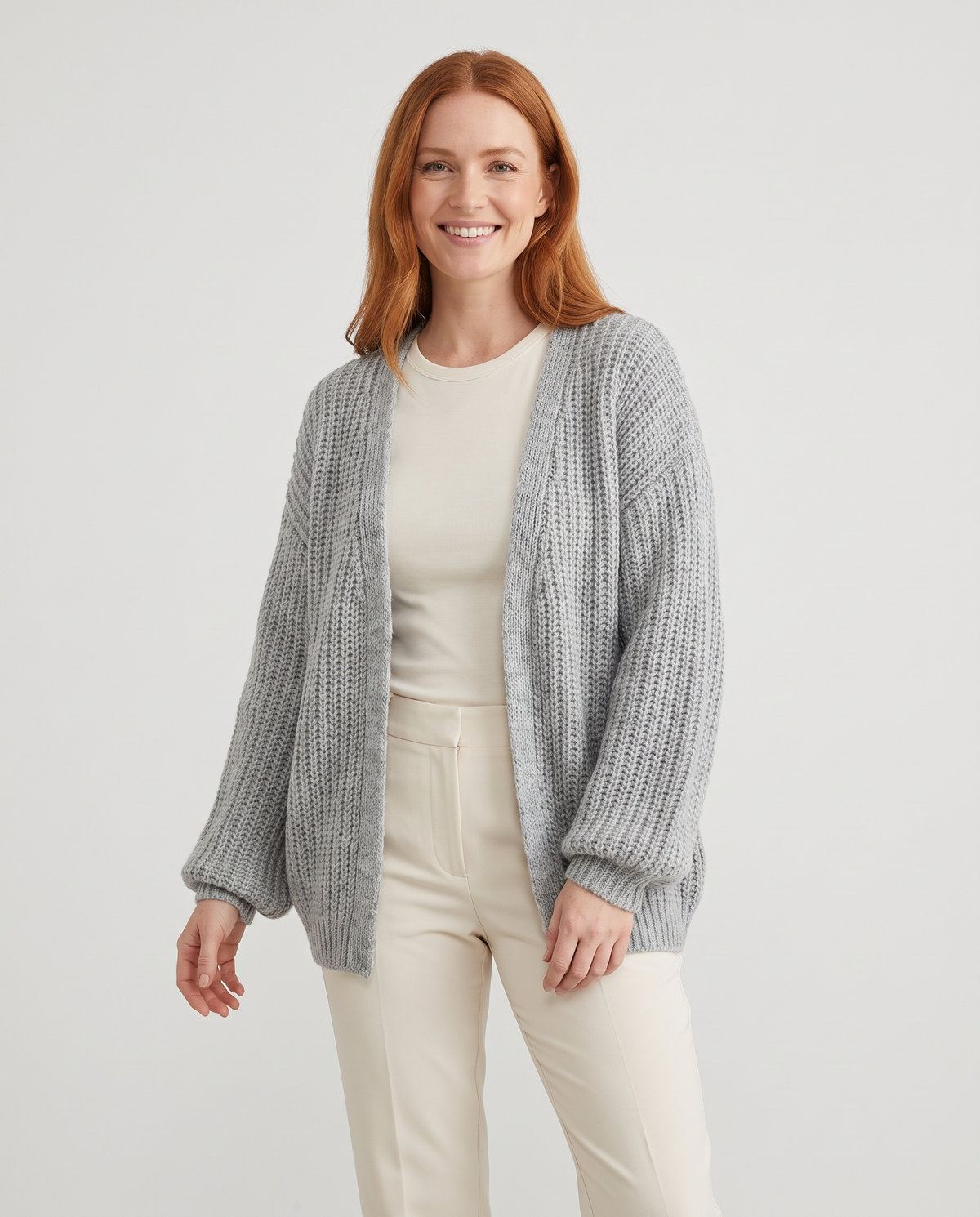 Martha Women's Chunky Knit Cardigan in Light Grey