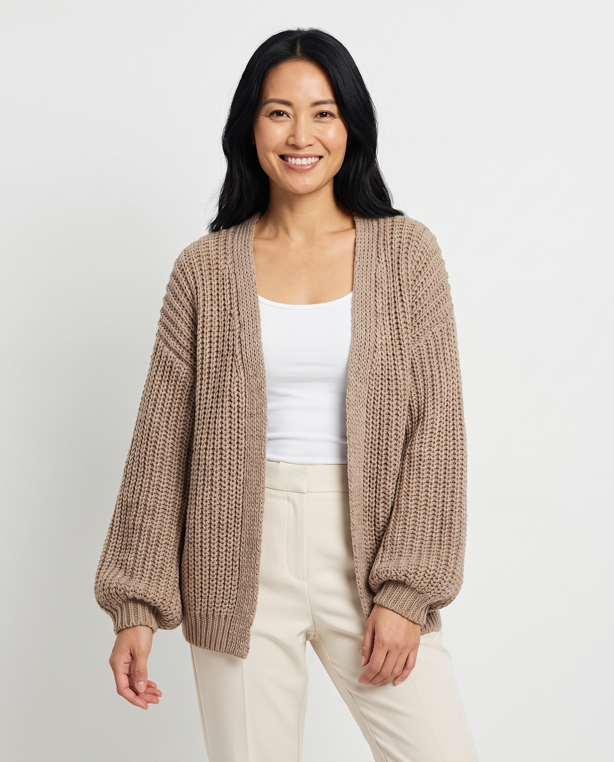 Martha Women's Chunky Knit Cardigan in Taupe