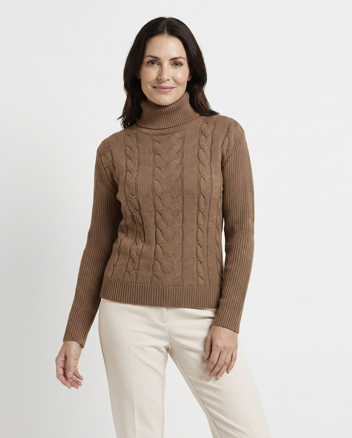 Matilda Women's Cable Knit Jumper in Brown