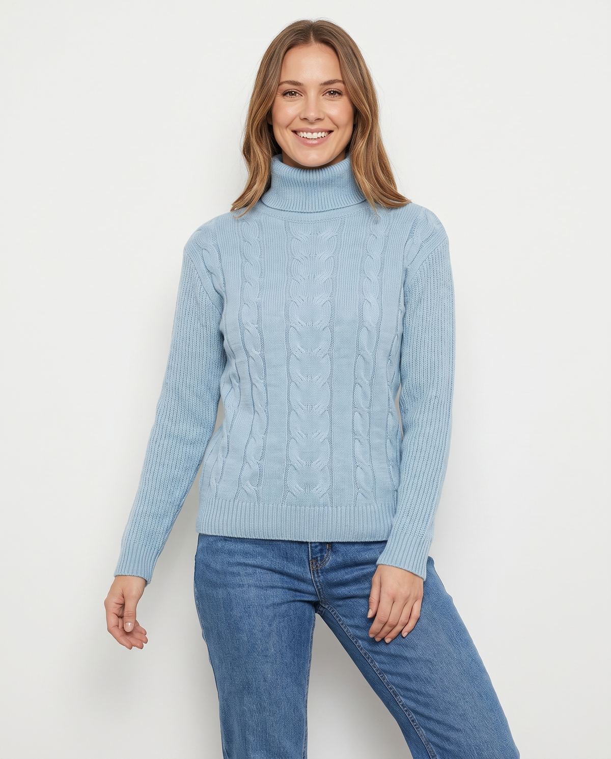 Matilda Women's Cable Knit Jumper in Light Blue