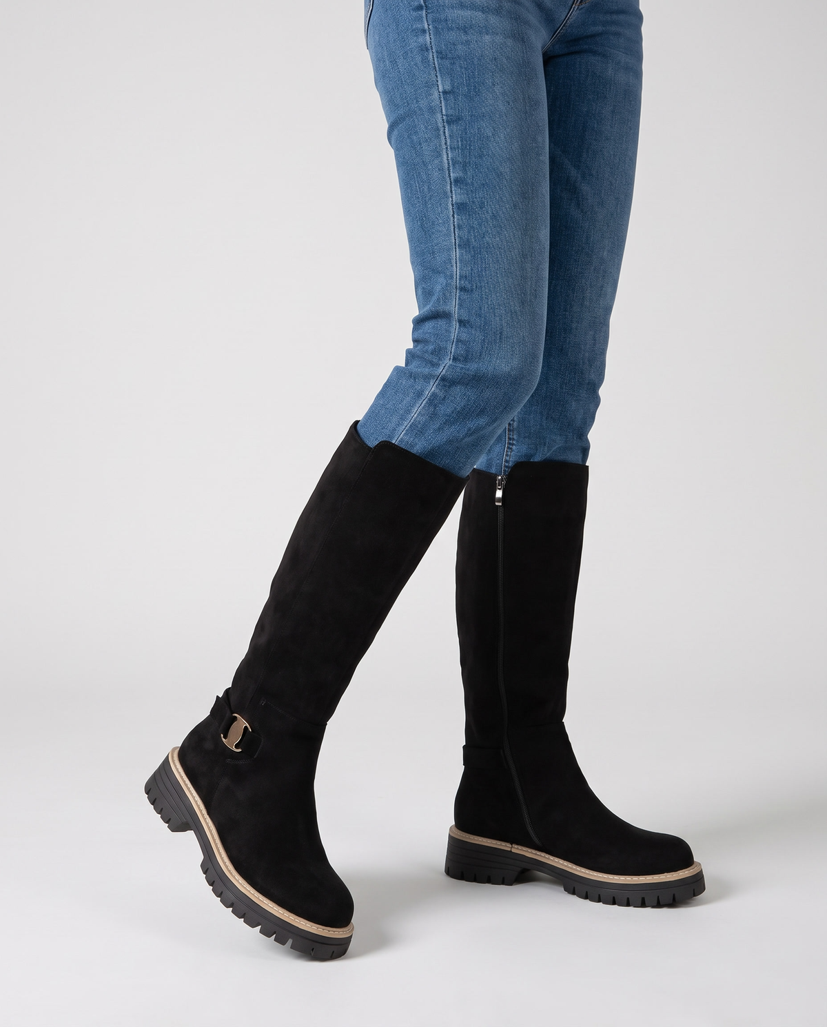 Megan Women's Winter Suede Flat Knee High Boots in Coffee