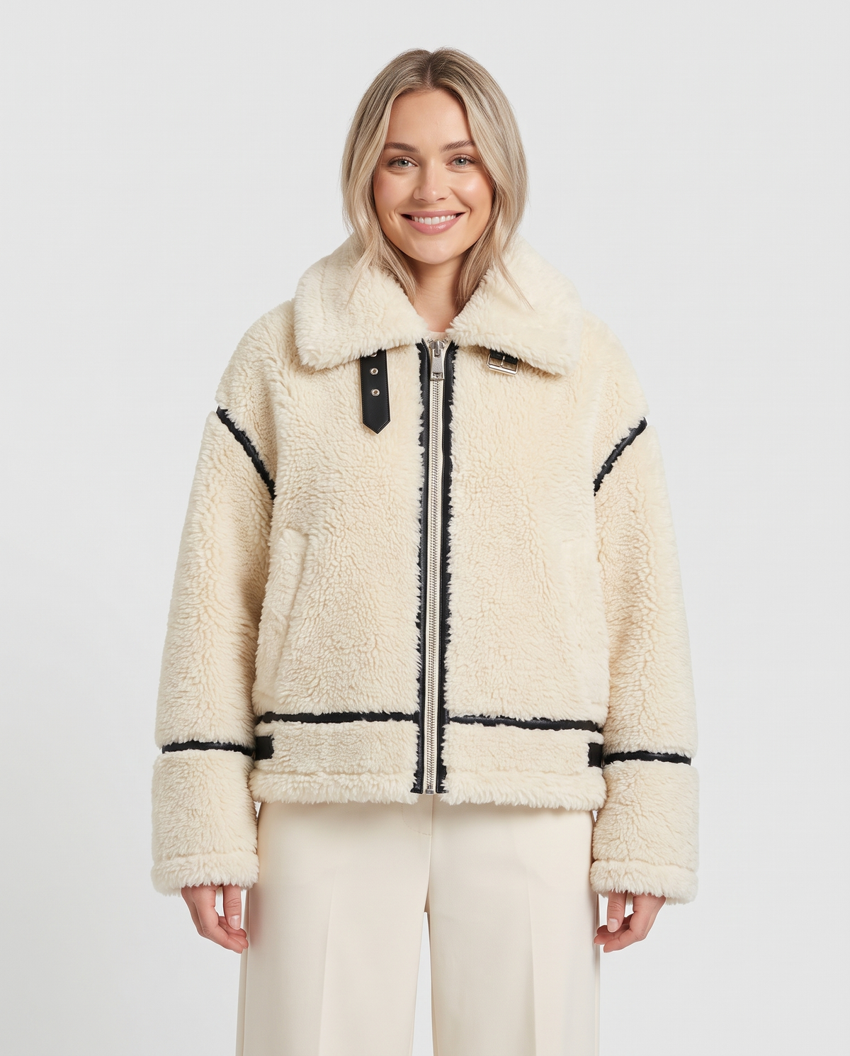 Nell Women's Oversized Teddy Jacket - Cream
