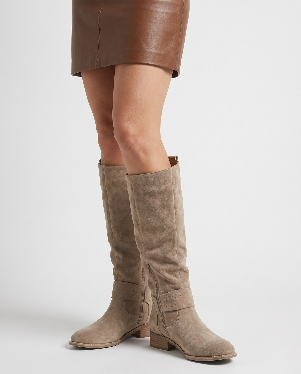 Nia Women's Suede Flat Knee High Boots in Brown