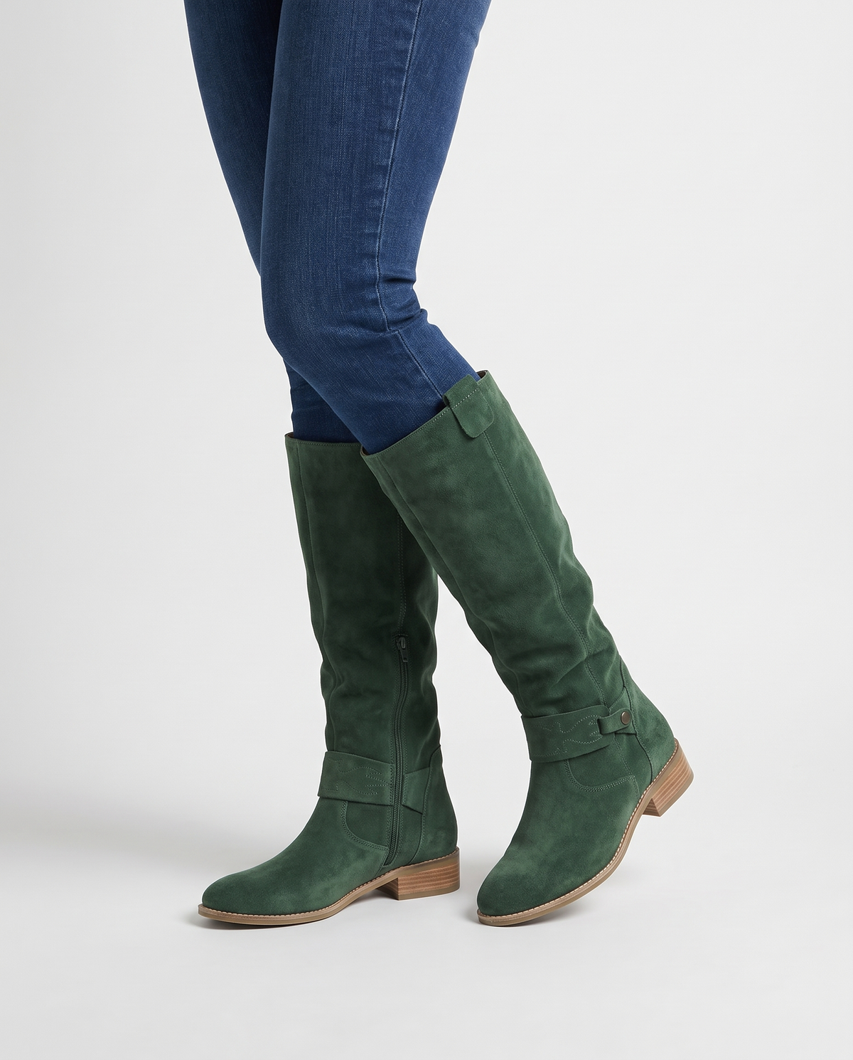 Nia Women's Suede Flat Knee High Boots in Green