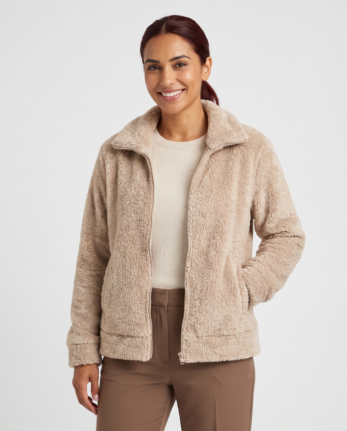 Nina Women's Teddy Fleece Jacket - Beige
