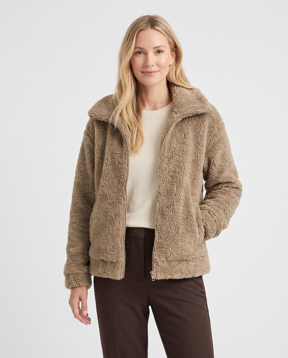 Nina Women's Teddy Fleece Jacket - Khaki