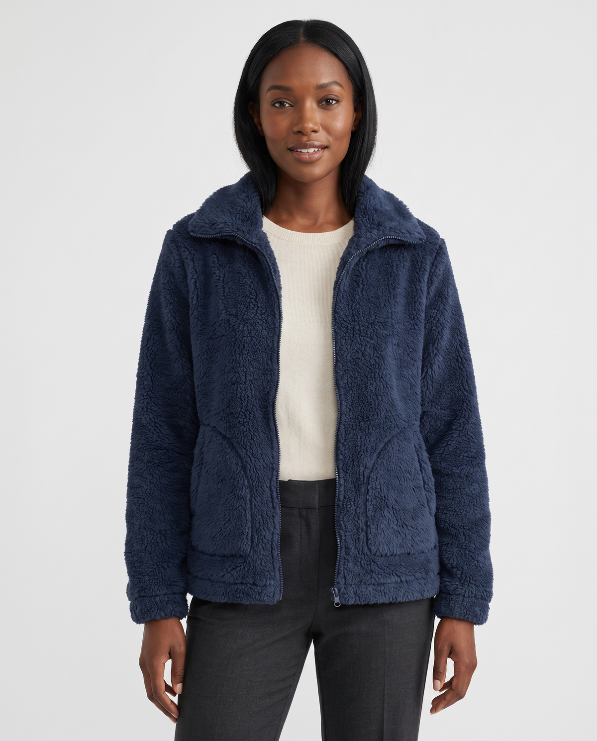 Nina Women's Teddy Fleece Jacket - Navy blue